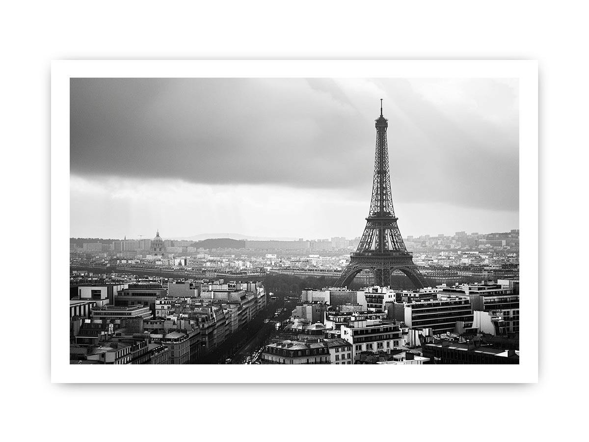 Eiffel Tower black and white cityscape artwork
