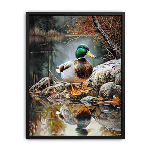 Duck by lakeside reflection artwork