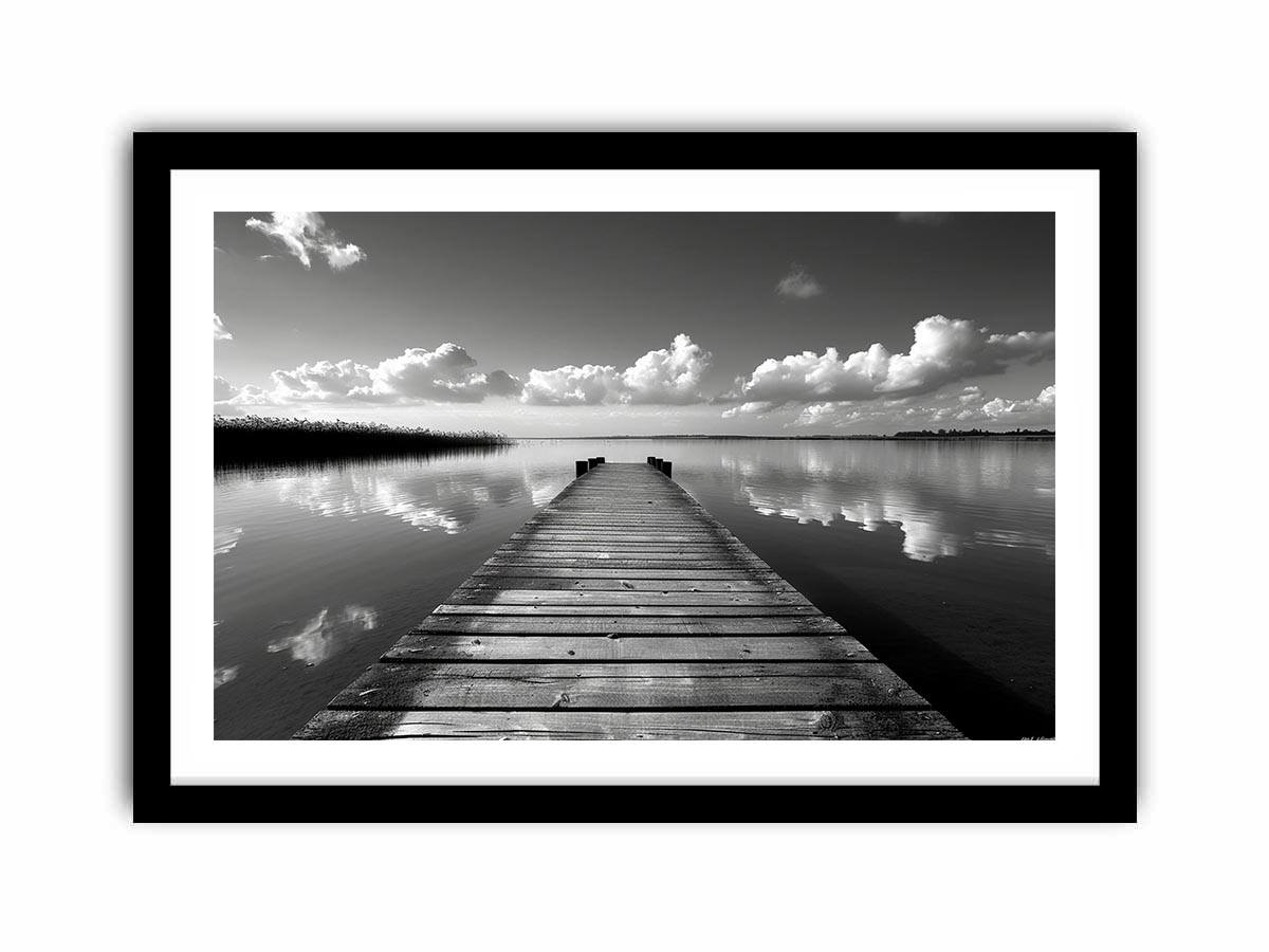 Black and white pier landscape