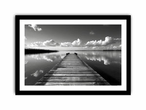 Black and white pier landscape