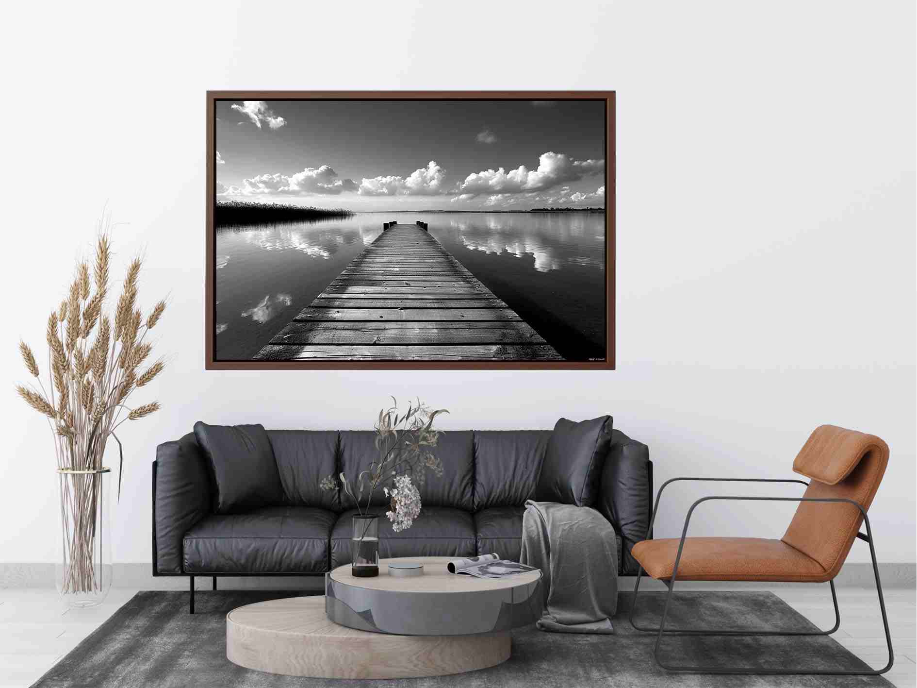 Black and white pier landscape
