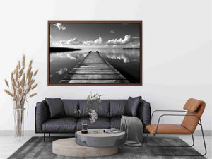 Black and white pier landscape