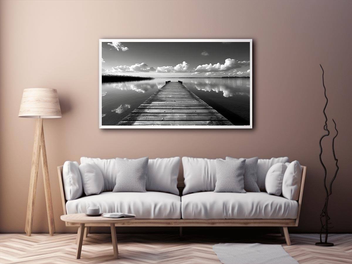 Black and white pier landscape
