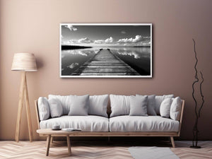 Black and white pier landscape