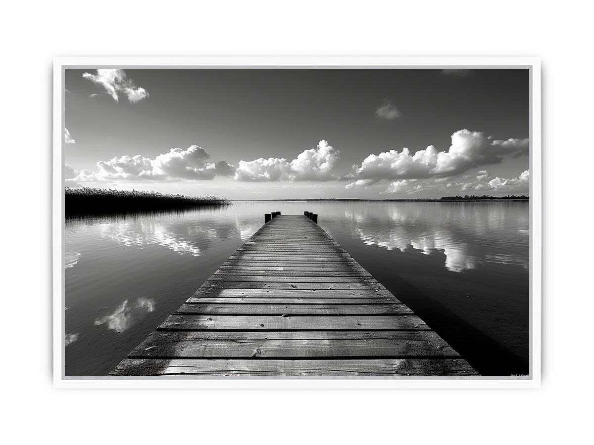 Black and white pier landscape