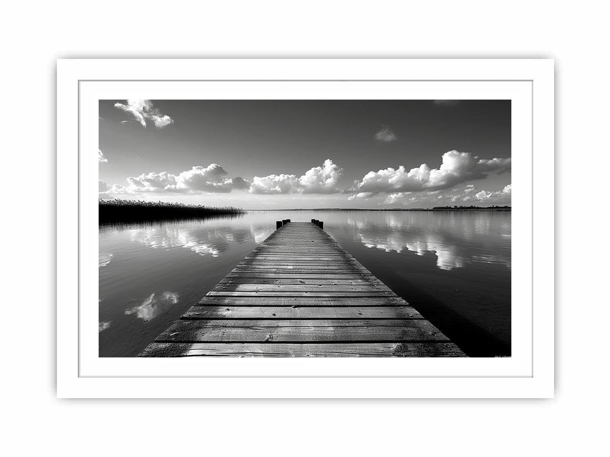 Black and white pier landscape