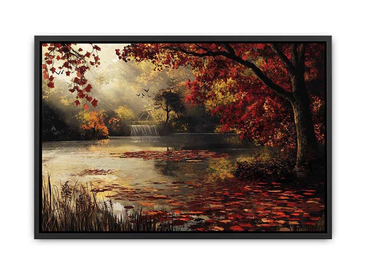 Autumn lake and waterfall landscape Canvas Print
