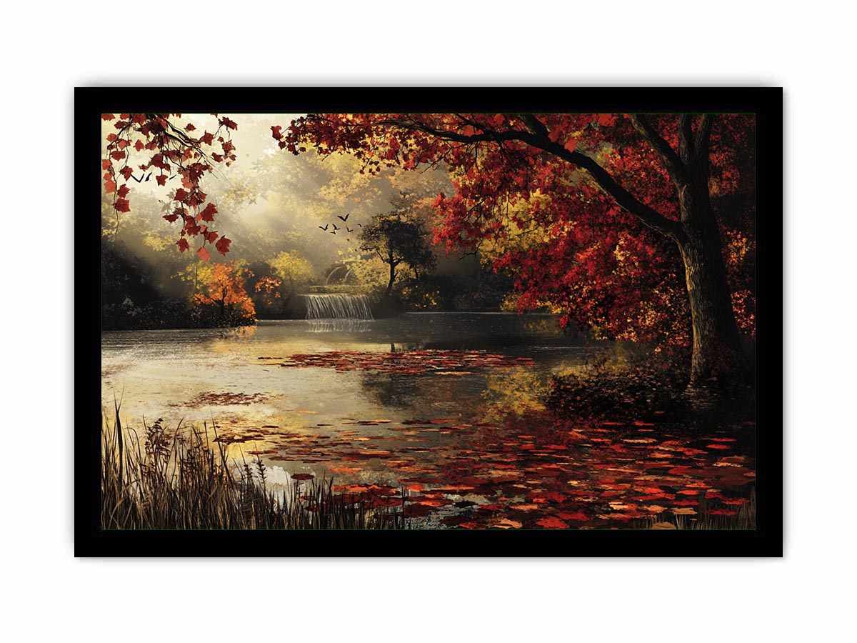 Autumn lake and waterfall landscape Canvas Print