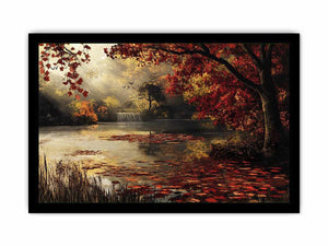 Autumn lake and waterfall landscape Canvas Print