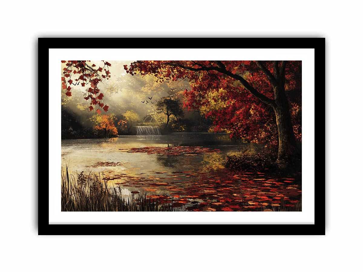 Autumn lake and waterfall landscape Canvas Print