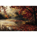 Autumn lake and waterfall landscape Canvas Print