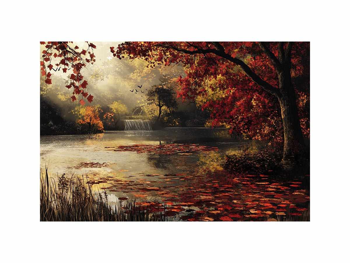 Autumn lake and waterfall landscape Canvas Print