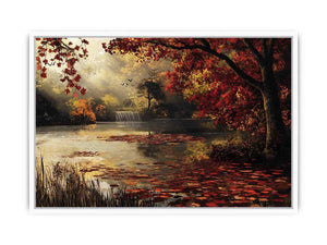 Autumn lake and waterfall landscape Canvas Print
