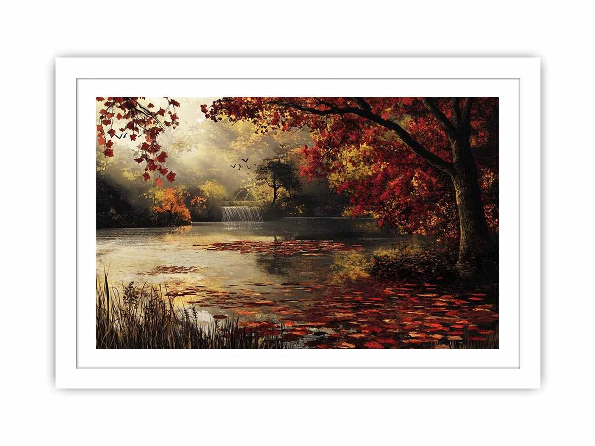 Autumn lake and waterfall landscape Canvas Print