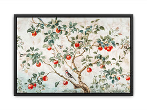 Botanical apple tree and bird artwork