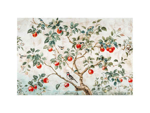 Botanical apple tree and bird artwork