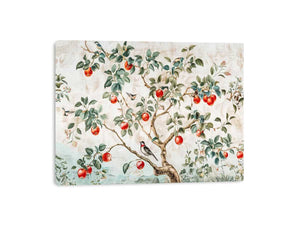 Botanical apple tree and bird artwork