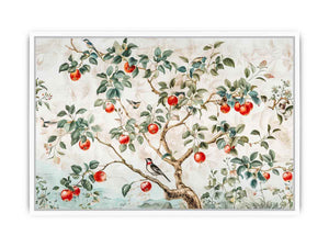 Botanical apple tree and bird artwork
