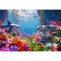 Colorful shark reef Canvas Print with tropical marine life and vibrant coral