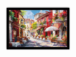Colorful European cafe street Canvas Print