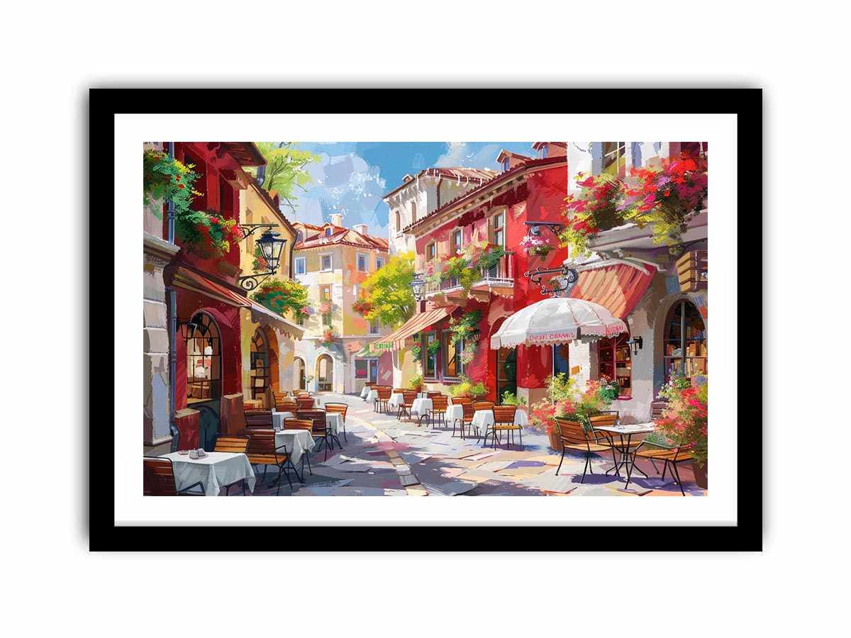 Colorful European cafe street Canvas Print