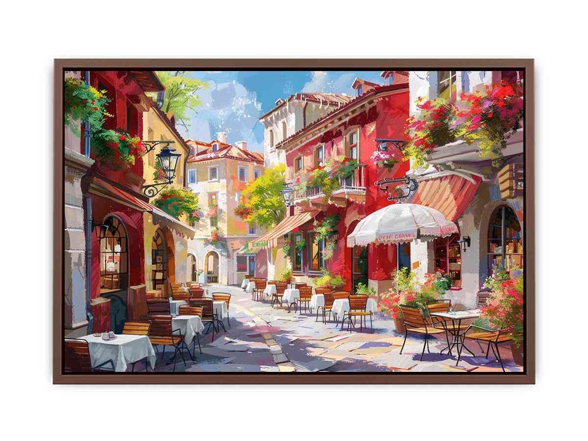 Colorful European cafe street Canvas Print