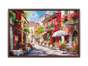 Colorful European cafe street Canvas Print
