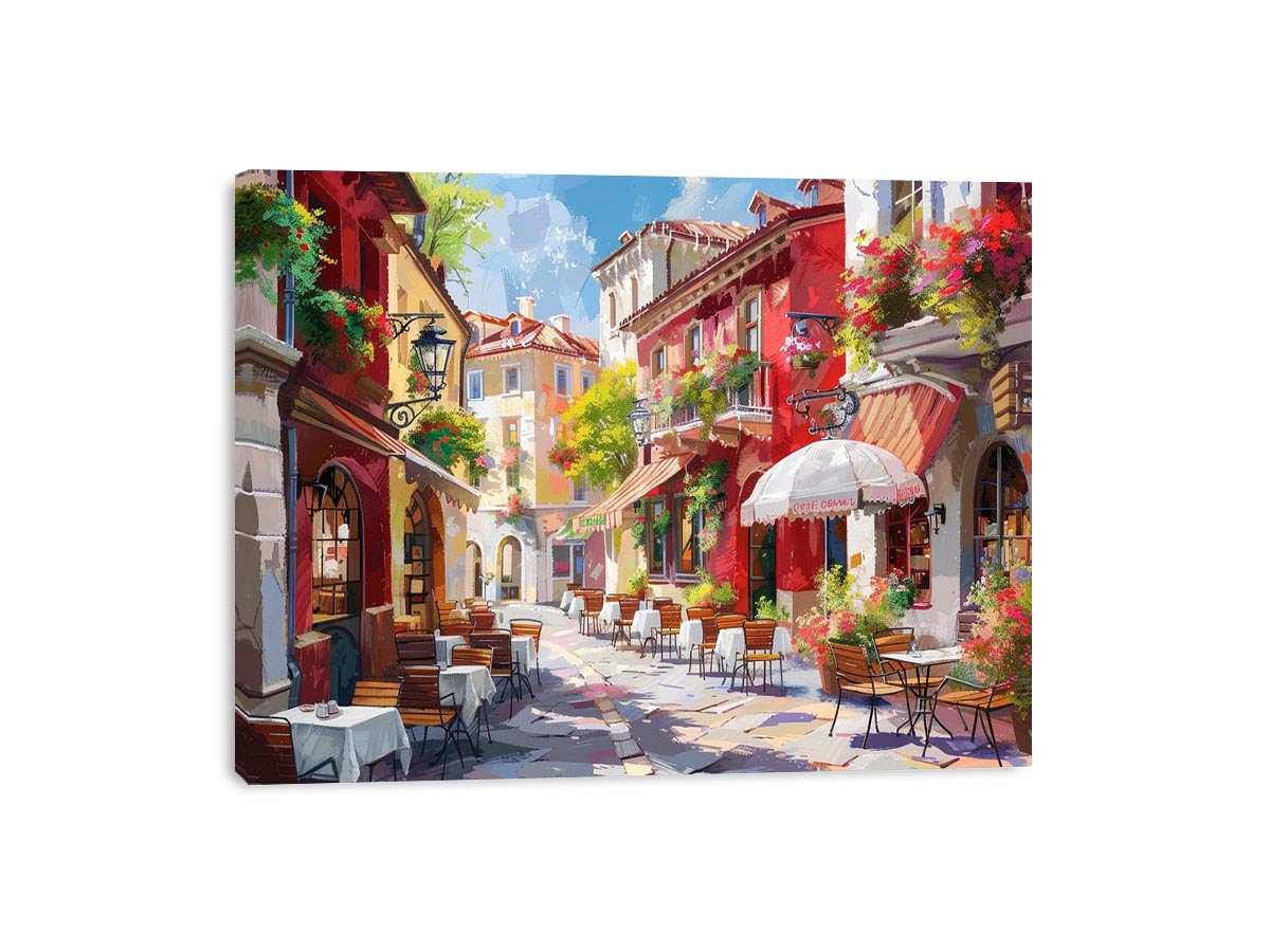 Colorful European cafe street Canvas Print