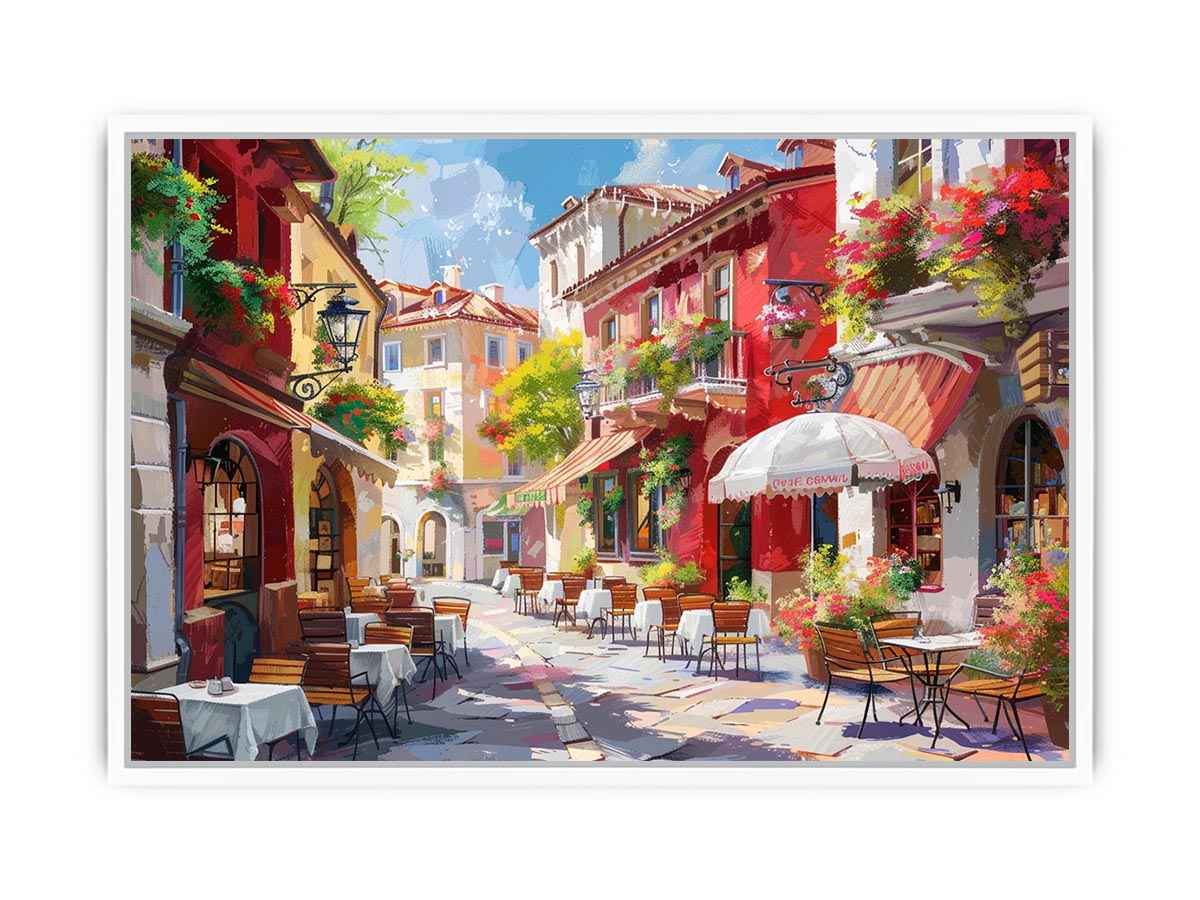 Colorful European cafe street Canvas Print