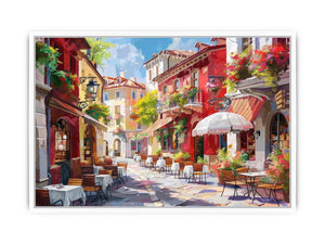 Colorful European cafe street Canvas Print