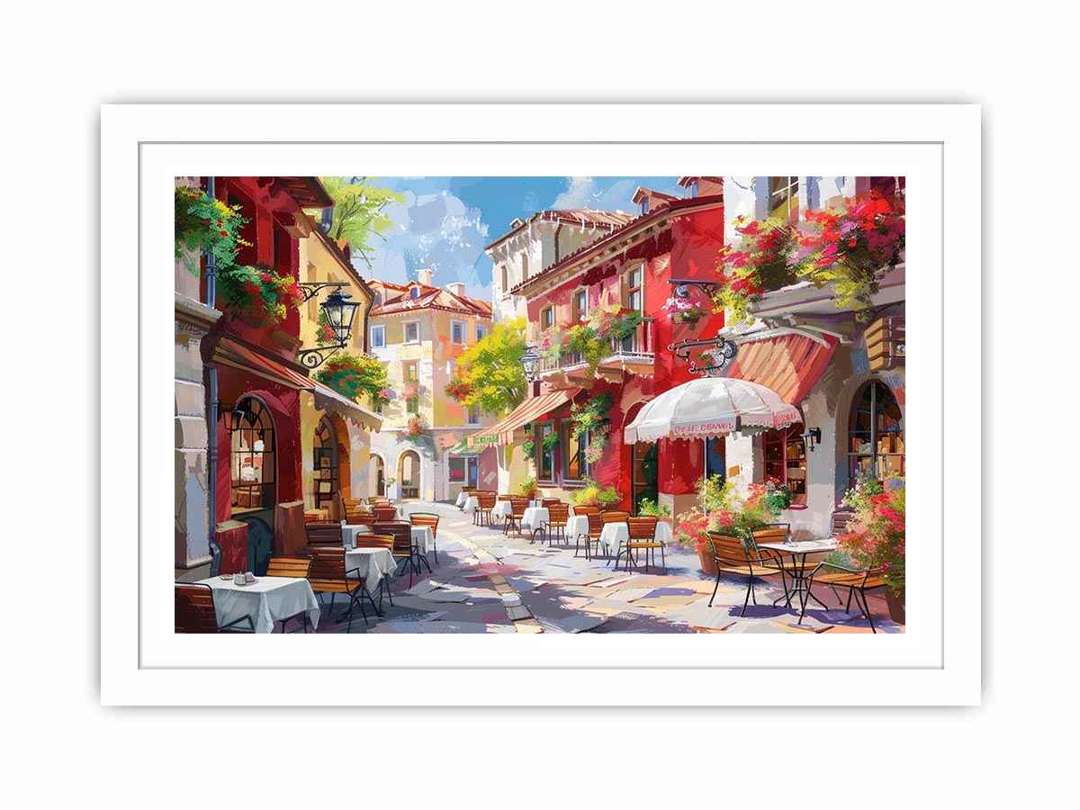 Colorful European cafe street Canvas Print