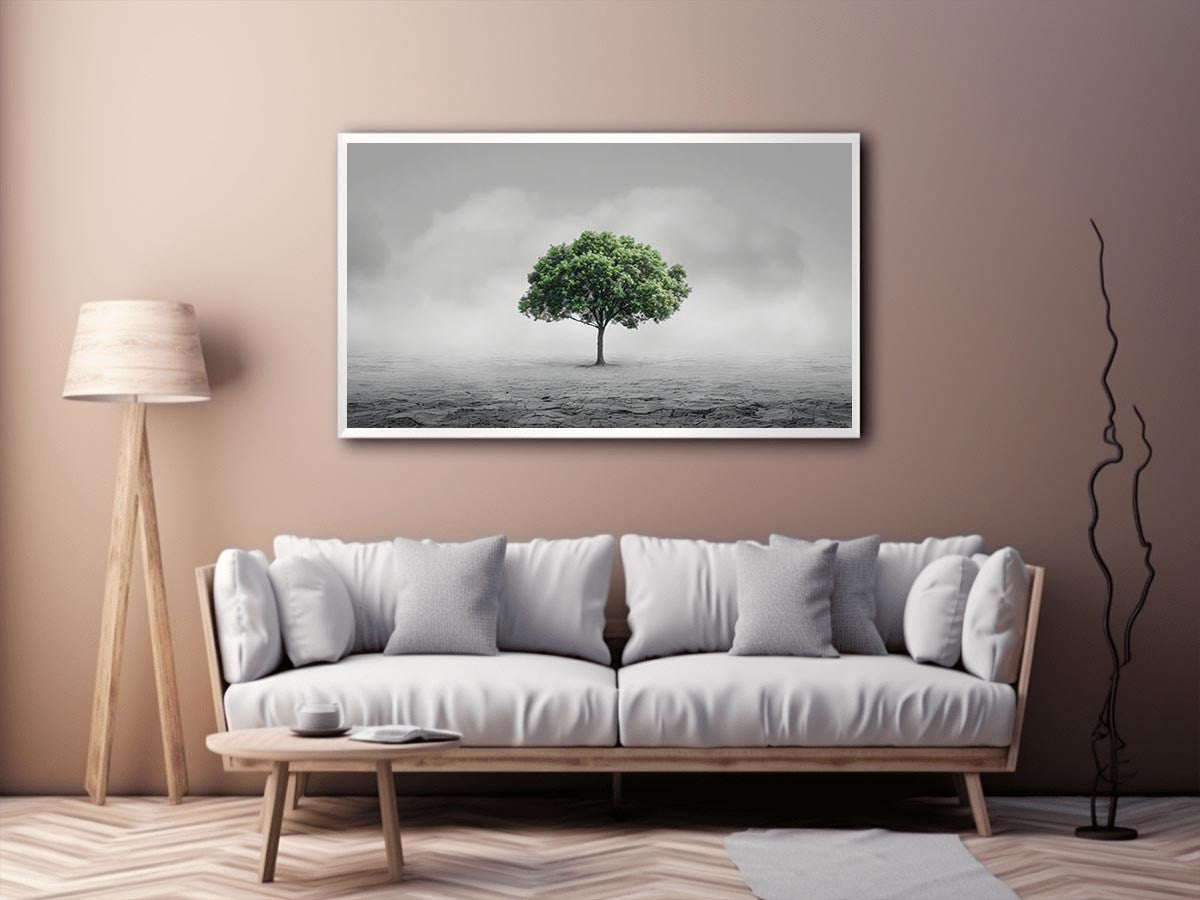 Minimal lone green tree Canvas Print
