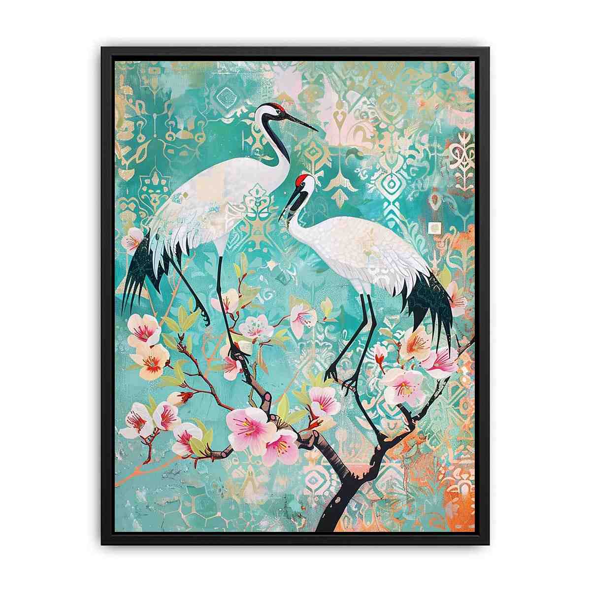 Elegant crane and cherry blossom Canvas Print