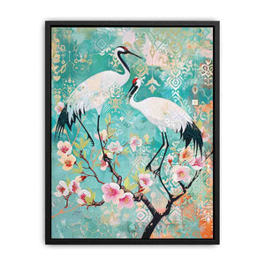 Elegant crane and cherry blossom Canvas Print