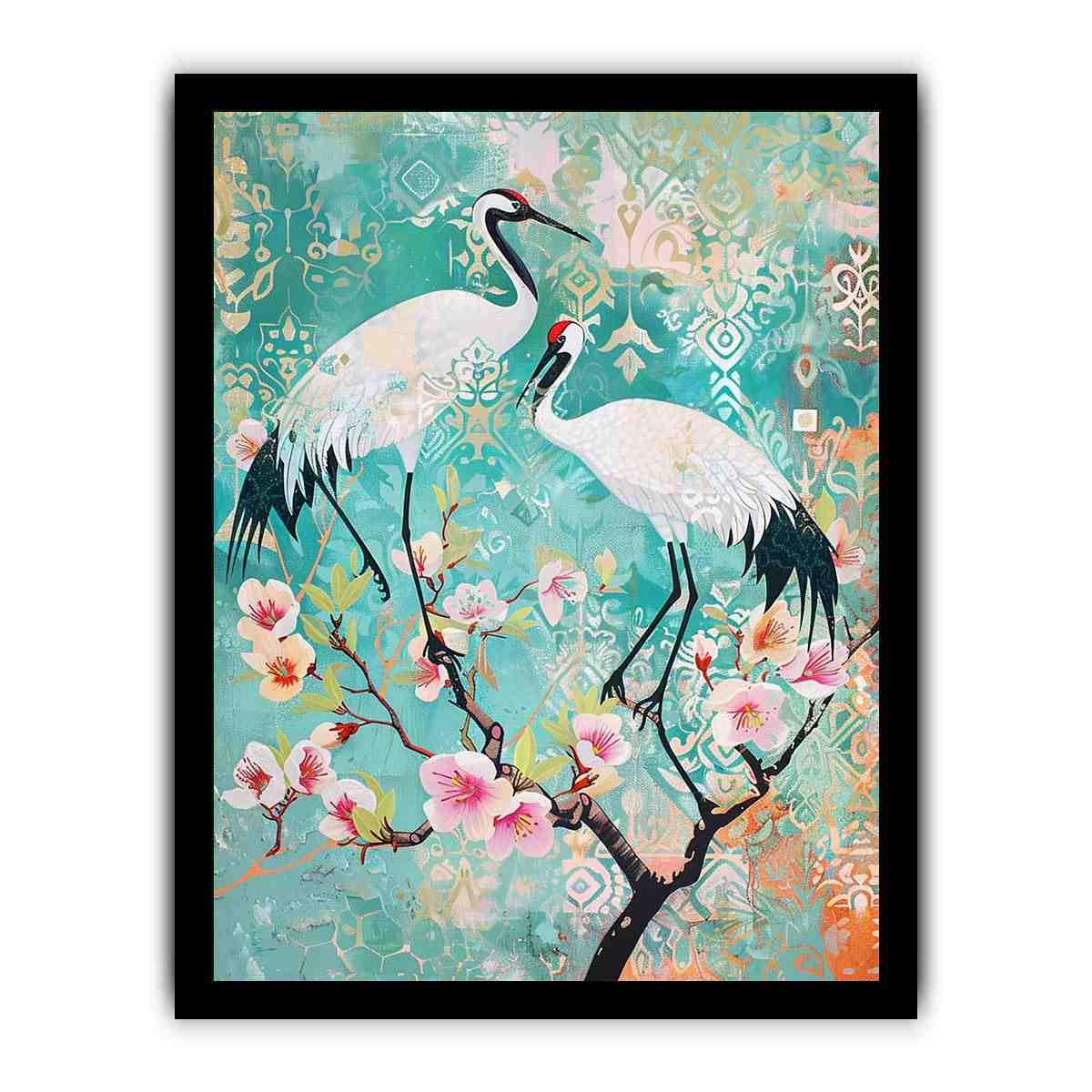 Elegant crane and cherry blossom Canvas Print
