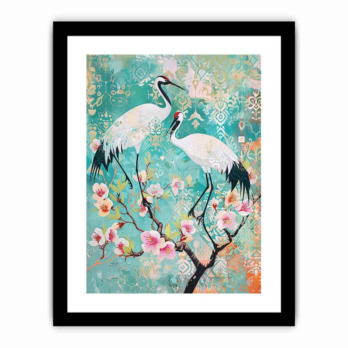 Elegant crane and cherry blossom Canvas Print
