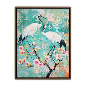 Elegant crane and cherry blossom Canvas Print