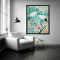 Elegant crane and cherry blossom Canvas Print