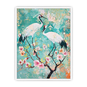 Elegant crane and cherry blossom Canvas Print