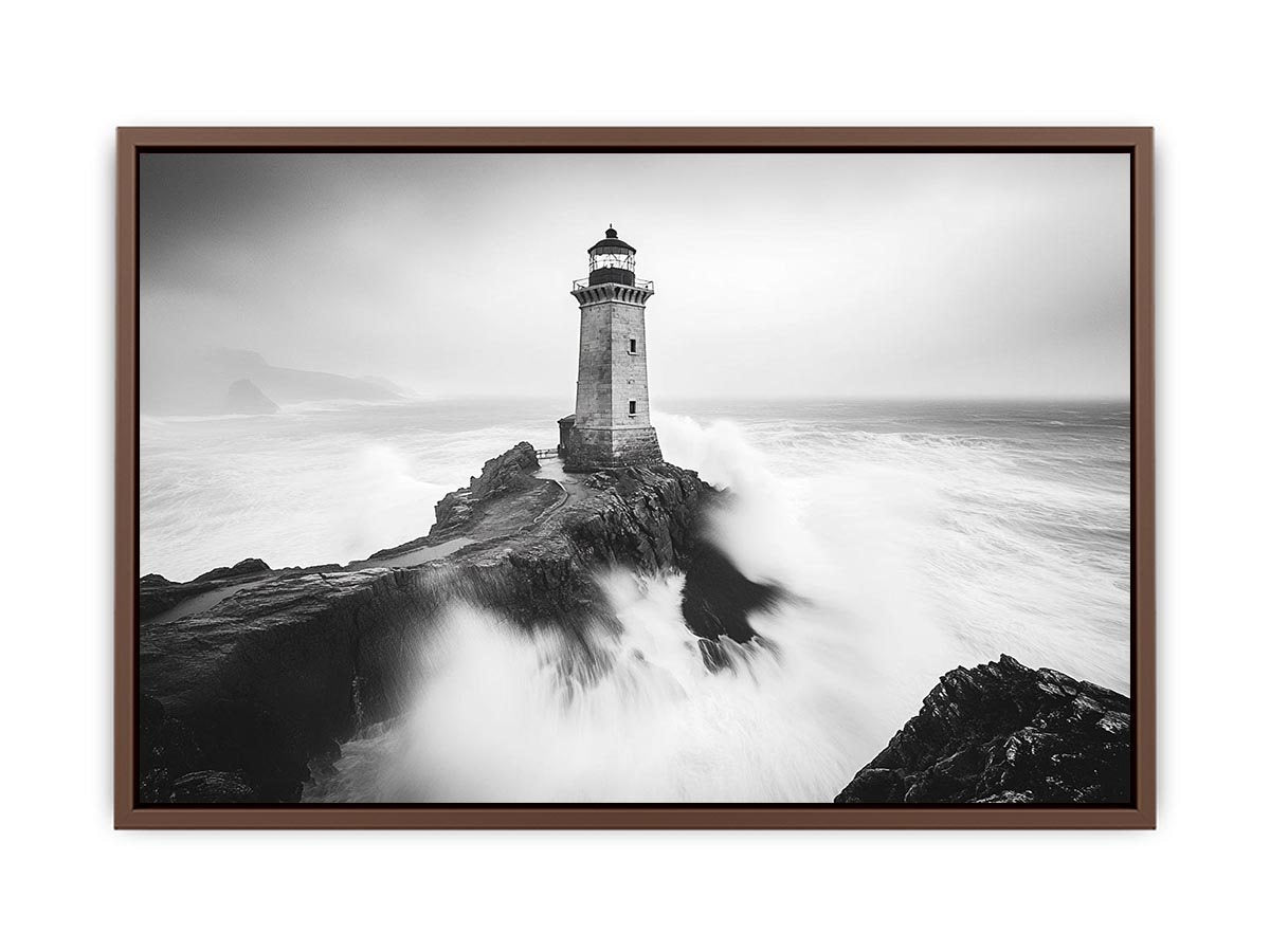 Black and white lighthouse Canvas Print with storm waves