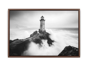 Black and white lighthouse Canvas Print with storm waves