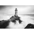 Black and white lighthouse Canvas Print with storm waves