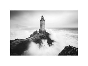 Black and white lighthouse Canvas Print with storm waves