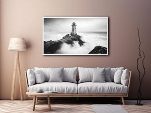 Black and white lighthouse Canvas Print with storm waves