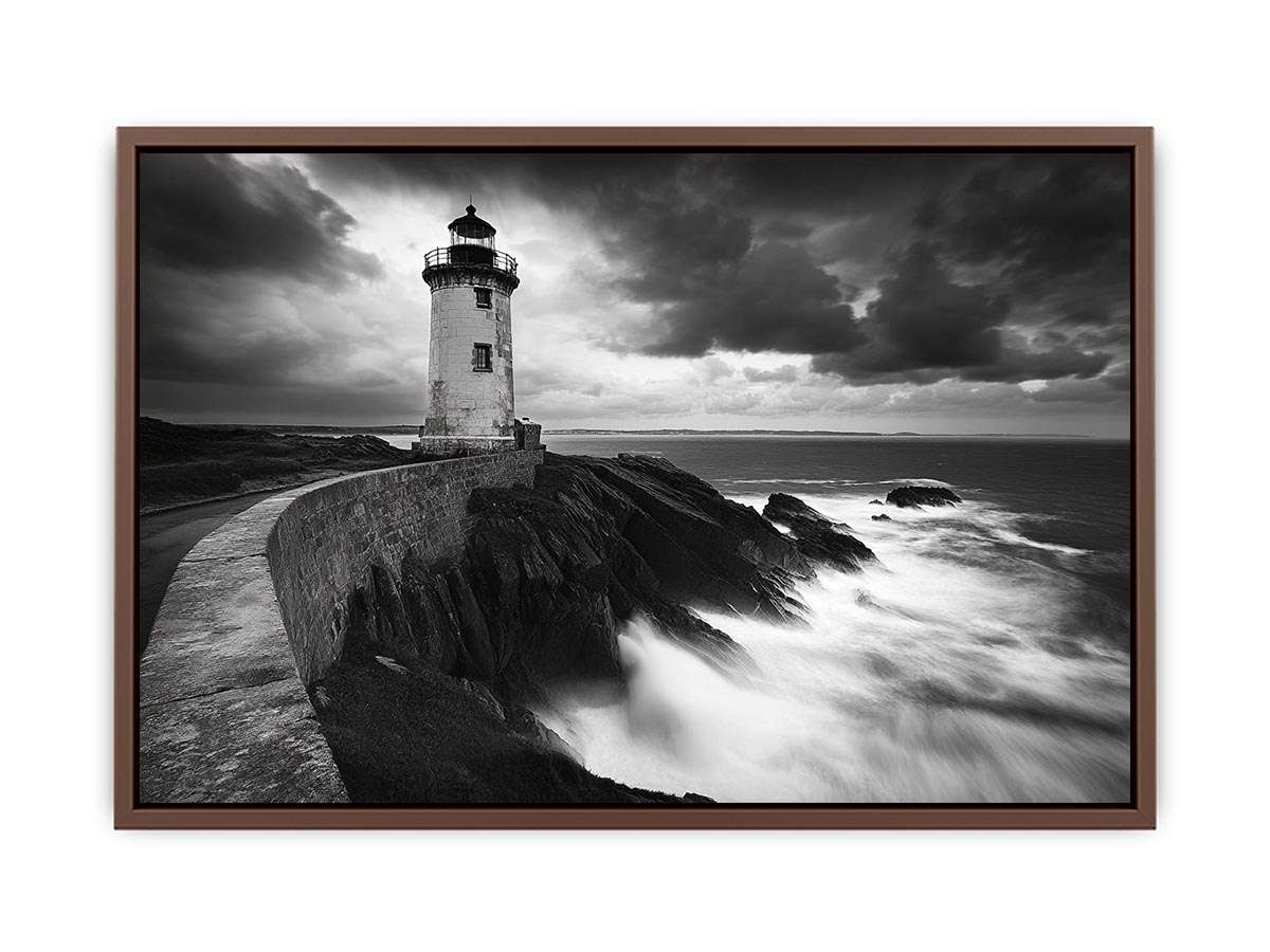 Moody black and white lighthouse Canvas Print with storm clouds