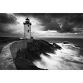 Moody black and white lighthouse Canvas Print with storm clouds
