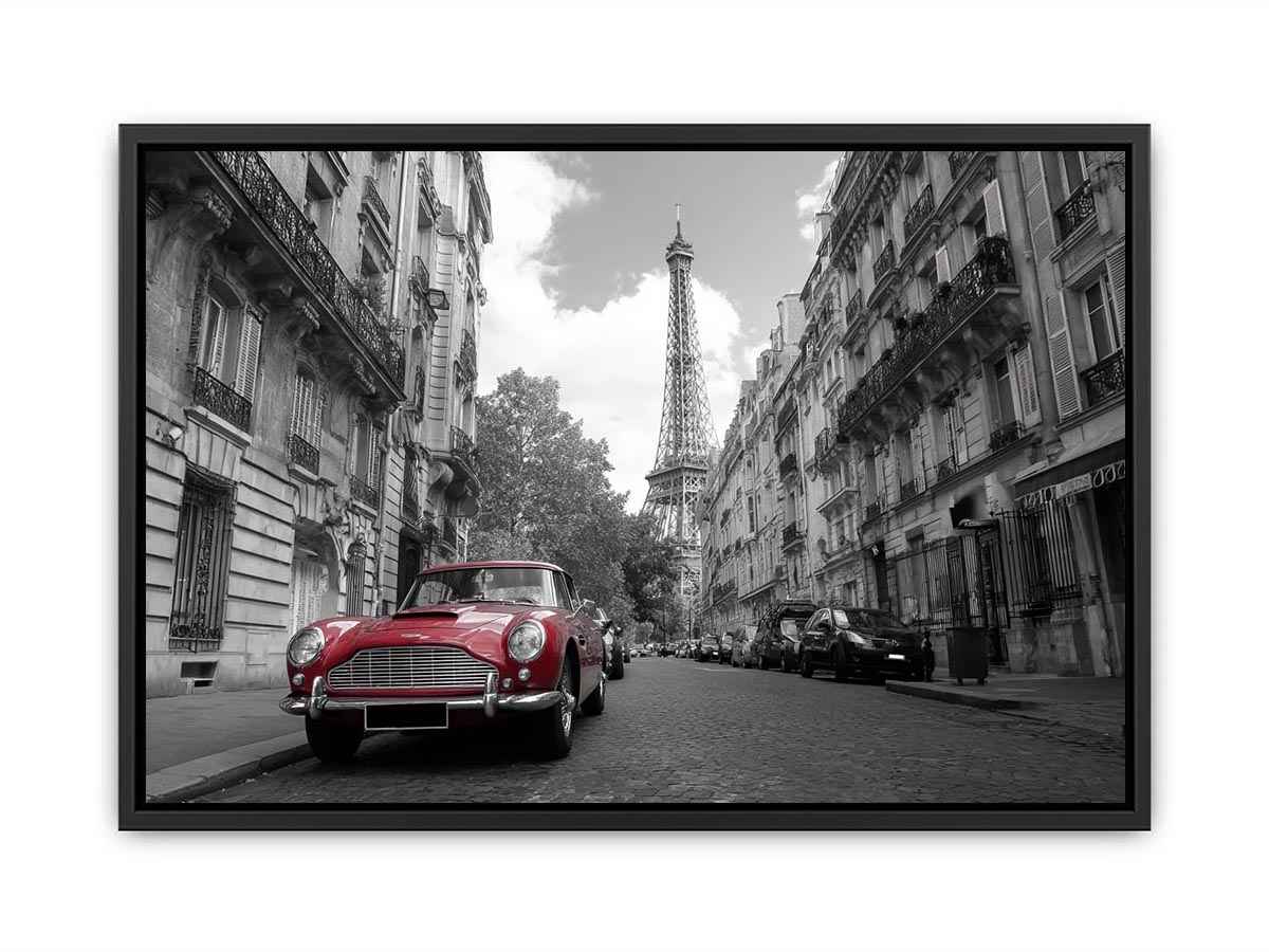 Black and white Paris Canvas Print with red car