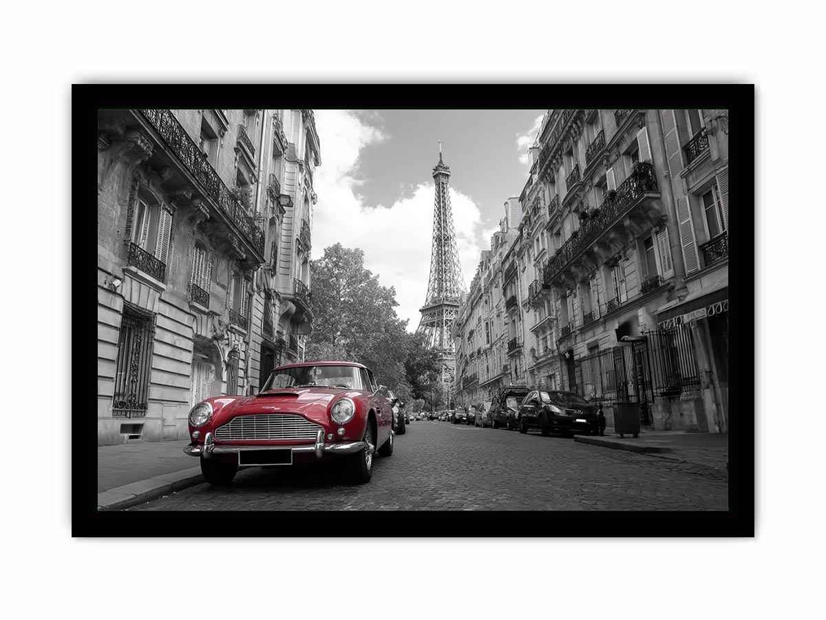 Black and white Paris Canvas Print with red car