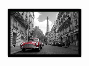 Black and white Paris Canvas Print with red car