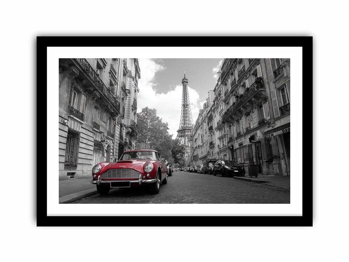 Black and white Paris Canvas Print with red car